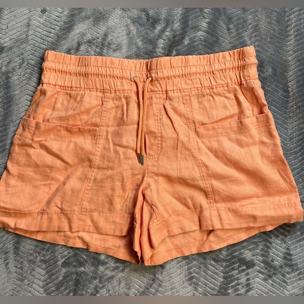 Athleta Cabo 100% Linen Shorts Orange 12